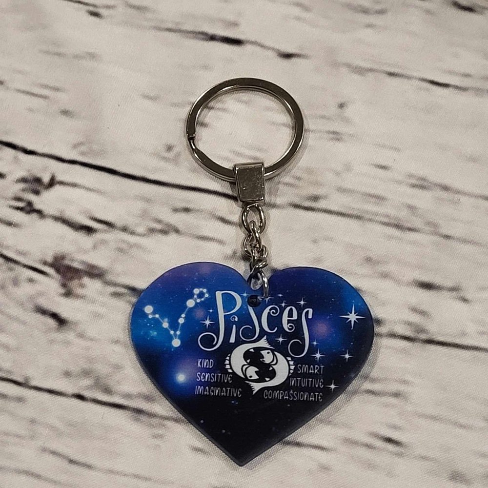 New Zodiac Universe Blue Heart Pisces Keychain - Picture 4 of 7